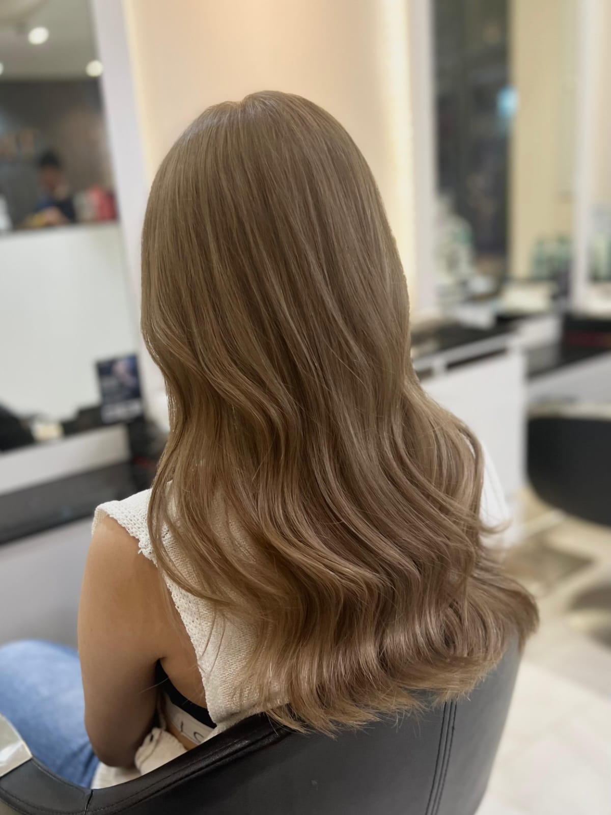 Chocolate brown textured lob with tousled ends